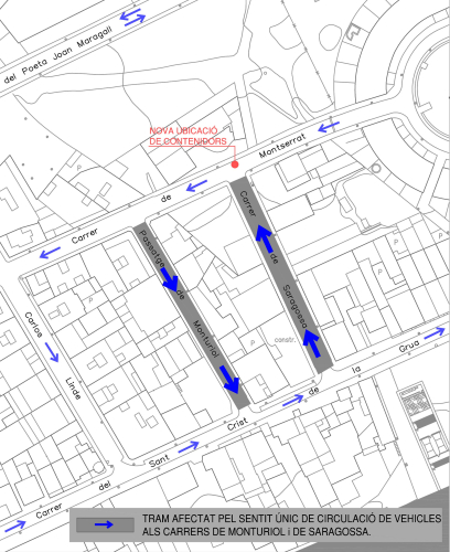 Canvi de sentit a la circulació dels carrers de Saragossa i de Ptge. Monturiol